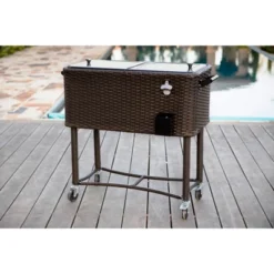80qt Portable Rolling Patio Cooler Dark Wicker - Permasteel -Garden & Outdoors GUEST 64d62447 12e4 4895 a954 d482ee553922