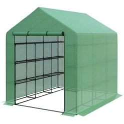 Outsunny Walk-in Greenhouse For Outdoors With Roll-up Zipper Door, 18 Shelves, PE Cover, Heavy Duty Humidity Seal, 95.25" X 70.75" X 82.75" 7 Outsunny Walk-in Greenhouse For Outdoors With Roll-up Zipper Door, 18 Shelves, PE Cover, Heavy Duty Humidity Seal, 95.25" X 70.75" X 82.75" -Garden & Outdoors GUEST 65d12576 1aac 4bf5 8277 b32ba52dc2c8