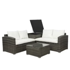 4pc Wicker Patio Conversation Set With Cushions - Gray/Beige - GODEER -Garden & Outdoors GUEST 65e82cff 370b 4355 8817 68a365772df8