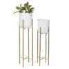 Set Of 2 Tall Planters With Metal Stand White/Gold - CosmoLiving By Cosmopolitan