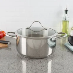 Hastings Home 6-Quart Stainless Steel Large Stock Pot With Tempered Glass Lid And Vent Hole