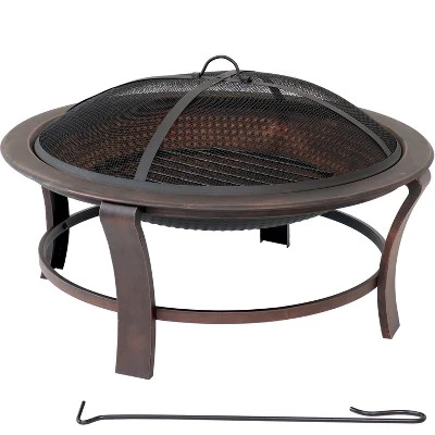 Sunnydaze Decor Sunnydaze Outdoor Portable Camping Or Backyard Elevated Round Fire Pit Bowl With Stand, Spark Screen, Wood Grate, And Log Poker - 29" - Bronze 3 Sunnydaze Decor Sunnydaze Outdoor Portable Camping Or Backyard Elevated Round Fire Pit Bowl With Stand, Spark Screen, Wood Grate, And Log Poker - 29" - Bronze - Image 3