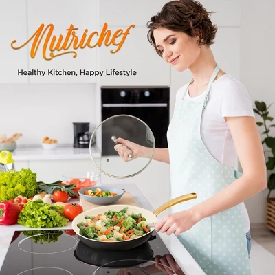 NutriChef 8” Fry Pan With Lid - Small Skillet Nonstick Frying Pan With Golden Titanium Coated Silicone Handle, Ceramic Coating 2 NutriChef 8” Fry Pan With Lid - Small Skillet Nonstick Frying Pan With Golden Titanium Coated Silicone Handle, Ceramic Coating - Image 2