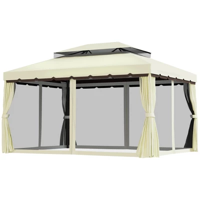Outsunny 10' X 13' Soft Top Outdoor Patio Gazebo With Polyester Curtains & Air Netting Venting Screens & Aluminum Frame, Cream White 3 Outsunny 10' X 13' Soft Top Outdoor Patio Gazebo With Polyester Curtains & Air Netting Venting Screens & Aluminum Frame, Cream White - Image 3