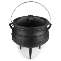 Bruntmor 8 Quarts Black Pre-Seasoned Cauldron Cast Iron Potjie Pot | 3 Legs For Even Heat Distribution | Premium Camping Cookware
