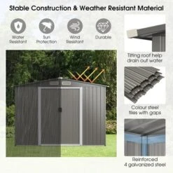 Costway 8'x6' Outdoor Storage Shed Galvanized Steel Tool House Organizer For Garden Yard -Garden & Outdoors GUEST 6d885842 5fef 409b 8cbc 82244ea9893c