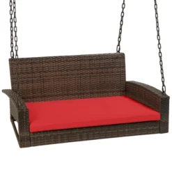 Best Choice Products Woven Wicker Hanging Porch Swing Bench For Patio, Deck W/ Mounting Chains, Seat Cushion -Garden & Outdoors GUEST 6d9032c8 3c60 4555 b935 d512b51dbc3b