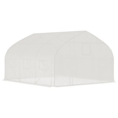 Outsunny Walk-in Tunnel Greenhouse With Zippered Mesh Doors & Roll-up Sidewalls, Upgraded Hot House, White, 11.5' X 10' X 6.5' 4 Outsunny Walk-in Tunnel Greenhouse With Zippered Mesh Doors & Roll-up Sidewalls, Upgraded Hot House, White, 11.5' X 10' X 6.5' - Image 4