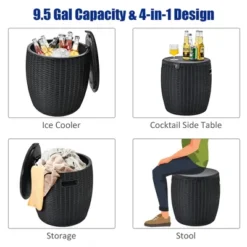 Costway 9.5 Gallon 4-in-1 Patio Rattan Cool Bar Cocktail Table Side Table BrownBlack -Garden & Outdoors GUEST 6f119d03 efab 4c75 855a dc7802321ca4