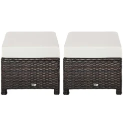 Outsunny 2 Pc 20" Outdoor PE Rattan Wicker Ottoman, Fade-Resistant Patio Footrest With Soft Cushion, Steel Frame, Brown, White -Garden & Outdoors GUEST 6fefc902 5b91 4db3 a703 6b666548296b