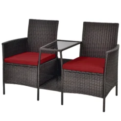 Tangkula Patio Loveseat 2 Person Cushioned Seats With Center Table Outdoor Rattan Furniture Set Turquoise/ Red 17 Tangkula Patio Loveseat 2 Person Cushioned Seats With Center Table Outdoor Rattan Furniture Set Turquoise/ Red -Garden & Outdoors GUEST 70820560 b4e5 4f6f beb5 d9159157cd66