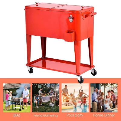 Costway 80-quart Cooler Beer Cart Outdoor Entertaining Rolling Party Steel Bar Bistro 5 Costway 80-quart Cooler Beer Cart Outdoor Entertaining Rolling Party Steel Bar Bistro - Image 5