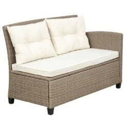 4pc Wicker Patio Conversation Seating Set With Cushions - Beige/Brown - GODEER -Garden & Outdoors GUEST 70cf2e78 c440 4ad2 9c42 8636421bdf15