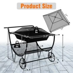 Tangkula 21.5" Fire Pit & Firewood Log Rack Outdoor Square Firepit & Firewood Holder With Spark Screen Rolling Wheels -Garden & Outdoors GUEST 7123ef16 6a16 499b a665 c76608c850e6