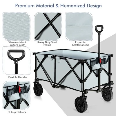 Costway Folding Collapsible Wagon Utility Camping Cart W/Wheels & Adjustable Handle RedGreyNavy 4 Costway Folding Collapsible Wagon Utility Camping Cart W/Wheels & Adjustable Handle RedGreyNavy - Image 4