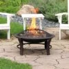 Sunnydaze Decor Sunnydaze Outdoor Portable Camping Or Backyard Elevated Round Fire Pit Bowl With Stand, Spark Screen, Wood Grate, And Log Poker - 29" - Bronze