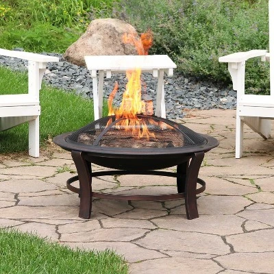 Sunnydaze Decor Sunnydaze Outdoor Portable Camping Or Backyard Elevated Round Fire Pit Bowl With Stand, Spark Screen, Wood Grate, And Log Poker - 29" - Bronze 1 Sunnydaze Decor Sunnydaze Outdoor Portable Camping Or Backyard Elevated Round Fire Pit Bowl With Stand, Spark Screen, Wood Grate, And Log Poker - 29" - Bronze