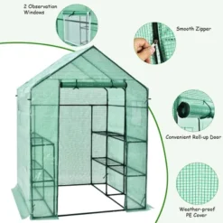Costway Walk-in Greenhouse 56''x56''x77'' Gardening W/Observation Windows 2 Tier 8 Shelves -Garden & Outdoors GUEST 73620d5e 81f3 43bc 8ef7 3b1b6d96155c