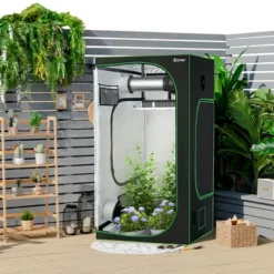 Costway 4x4 Grow Tent, 48''x48''x80'' High Reflective Mylar W/Observation Window GrayBlack -Garden & Outdoors GUEST 7572cb27 3089 45bb b779 68b6498bf23d