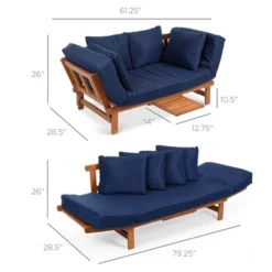 Best Choice Products Outdoor Convertible Acacia Wood Futon Sofa W/ Pullout Tray, 4 Pillows, All-Weather Cushion - Navy -Garden & Outdoors GUEST 762e0155 9033 420f bf1c 8181a03e3d8e