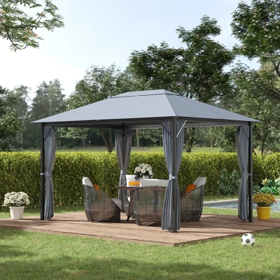 Outsunny 13' X 10' Outdoor Patio Gazebo Soft Top Canopy With PA Coated Polyester Roof, Steel/Aluminum Frame, Curtains & Netting Sidewalls, Gray 2 Outsunny 13' X 10' Outdoor Patio Gazebo Soft Top Canopy With PA Coated Polyester Roof, Steel/Aluminum Frame, Curtains & Netting Sidewalls, Gray - Image 2
