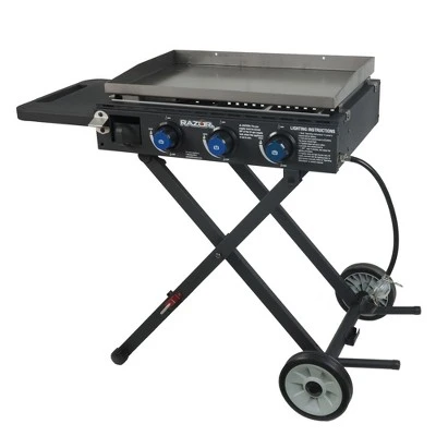 Razor Griddle Portable 3-Burner 30,000 BTU Gas Flattop Grill & Griddle Combo With 25" X 16" Cooking Surface Area, Foldable Cart & Side Shelf, Black 4 Razor Griddle Portable 3-Burner 30,000 BTU Gas Flattop Grill & Griddle Combo With 25" X 16" Cooking Surface Area, Foldable Cart & Side Shelf, Black - Image 4