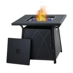 28" Outdoor Gas Fire Pit Table With Lid & Glass - Captiva Designs