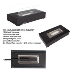 Bio Ethanol Tabletop Fire Pit - Rectangular Indoor Or Outdoor Ventless Fireplace - Clean Burning Portable Heat With 360-View By Northwest (Black) -Garden & Outdoors GUEST 77293ca5 16fe 4387 ab99 8a8dd3b1ab7a