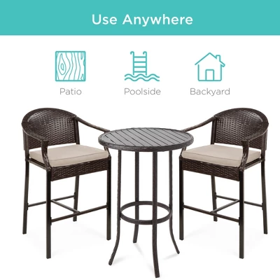 Best Choice Products 3-Piece Outdoor Wicker Bistro Bar Height Set For Patio, Garden W/ Barstools, Steel Frame 4 Best Choice Products 3-Piece Outdoor Wicker Bistro Bar Height Set For Patio, Garden W/ Barstools, Steel Frame - Image 4