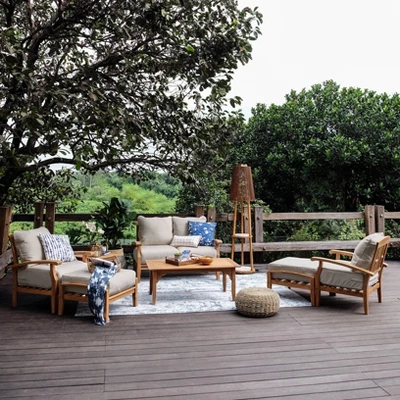 Cambridge Casual Caterina Teak Outdoor Patio Ottoman With Cushion 2 Cambridge Casual Caterina Teak Outdoor Patio Ottoman With Cushion - Image 2