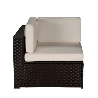 6pc Outdoor Rattan Wicker Conversation Set With Sofa, Chairs & Coffee Table - Brown/Beige - GODEER 5 6pc Outdoor Rattan Wicker Conversation Set With Sofa, Chairs & Coffee Table - Brown/Beige - GODEER - Image 5