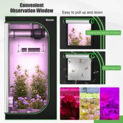 Costway 36''x36''x72'' Mylar Hydroponic Grow Tent W/Observation Window & Floor Tray GrayBlack -Garden & Outdoors GUEST 786dbb80 b410 445e 954b 6791ce9056d2