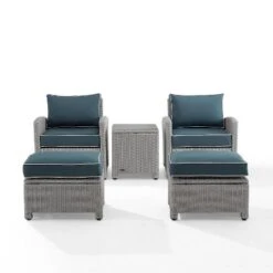 Bradenton 5pc Outdoor Wicker Seating Set With Side Table, 2 Arm Chairs And 2 Ottomans - Navy/Gray - Crosley -Garden & Outdoors GUEST 78c50c7f e028 4521 96c5 6643e1a2ecbc