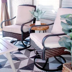 2pk Outdoor Swivel Chairs With Metal Frame, Wicker & Seat & Back Cushions - Captiva Designs -Garden & Outdoors GUEST 7b12cd1c ae94 48ca b085 5cdceb3a9ad1