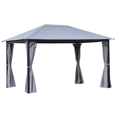 Outsunny 13' X 10' Outdoor Patio Gazebo Soft Top Canopy With PA Coated Polyester Roof, Steel/Aluminum Frame, Curtains & Netting Sidewalls, Gray 3 Outsunny 13' X 10' Outdoor Patio Gazebo Soft Top Canopy With PA Coated Polyester Roof, Steel/Aluminum Frame, Curtains & Netting Sidewalls, Gray - Image 3