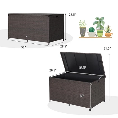 Costway 133 Gallon Patio Rattan Storage Deck Box Container Wheel Handle W/Liner 3 Costway 133 Gallon Patio Rattan Storage Deck Box Container Wheel Handle W/Liner - Image 3