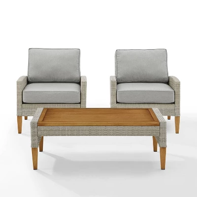 Capella Outdoor Wicker 3 Pc Set With Two Chairs And Coffee Table Gray/Acorn - Crosley 1 Capella Outdoor Wicker 3 Pc Set With Two Chairs And Coffee Table Gray/Acorn - Crosley