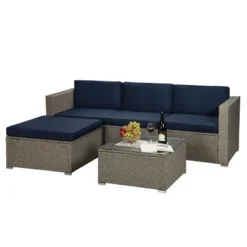 5pc Outdoor Rattan Wicker Sectional Conversation Set With Cushions - Gray/Navy - GODEER 14 5pc Outdoor Rattan Wicker Sectional Conversation Set With Cushions - Gray/Navy - GODEER -Garden & Outdoors GUEST 81c1fbf6 2f10 4c27 a7ed 69197cc177ad