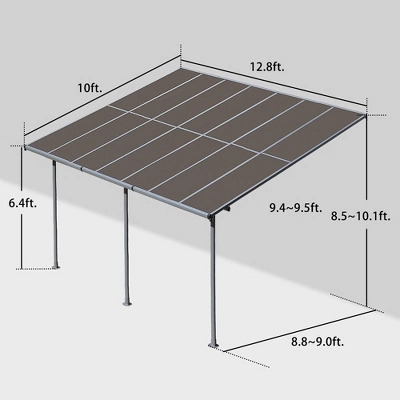 Aoodor Wall Mount Gazebo Outdoor Pergola Polycarbonate Gazebo Panels Canopy 6 Aoodor Wall Mount Gazebo Outdoor Pergola Polycarbonate Gazebo Panels Canopy - Image 6