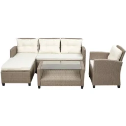 4pc Wicker Patio Sectional Seating Set With Cushions - Beige/Brown - GODEER -Garden & Outdoors GUEST 84e307d6 c22f 4c52 830c 8dedb79eadd6 1