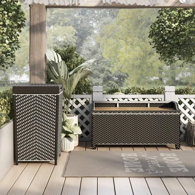 2pc Maksville Outdoor Aluminum Storage Bench & Trash Can - MiBasics 2 2pc Maksville Outdoor Aluminum Storage Bench & Trash Can - MiBasics - Image 2