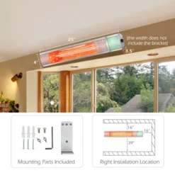 Costway Wall-Mounted Patio Heater 750W/1500W Infrared Heater With 9-Level Adjustable 24H Timer & Remote Control Silver -Garden & Outdoors GUEST 85d95712 fcde 4f02 b4c8 81a05e46d956