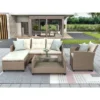 4pc Wicker Patio Sectional Seating Set With Cushions - Beige/Brown - GODEER