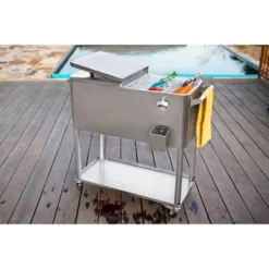 Permasteel 80qt Stainless Steel Outdoor Cooler Cart Silver -Garden & Outdoors GUEST 877bd877 e223 4a9b be08 e6a4b7717559