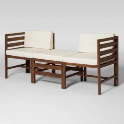 3pc Modular Acacia Wood Patio Chat Set With Cushions - Saracina Home -Garden & Outdoors GUEST 87867d10 2ed7 4519 8f7f 353e1fd3ffa4