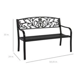 Best Choice Products Outdoor Steel Bench Garden Patio Porch Furniture W/ Floral Design Backrest, Slatted Seat -Garden & Outdoors GUEST 88b4beec 3cfc 4332 bf91 e291517346b2
