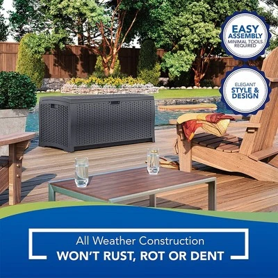 Suncast 73 Gallon Medium Wicker Indoor/Outdoor Storage Boxes For Garden Tools, Pool Accessories, And Patio Cushions, Cyberspace (4 Pack) 4 Suncast 73 Gallon Medium Wicker Indoor/Outdoor Storage Boxes For Garden Tools, Pool Accessories, And Patio Cushions, Cyberspace (4 Pack) - Image 4