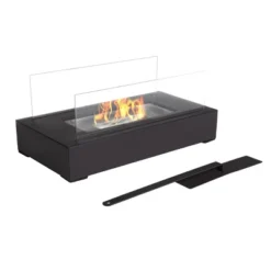 Bio Ethanol Tabletop Fire Pit - Rectangular Indoor Or Outdoor Ventless Fireplace - Clean Burning Portable Heat With 360-View By Northwest (Black)