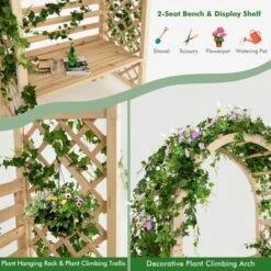 Costway Wooden Garden Bench Arch Pergola Outdoor Arbor W/backrest Patio Trellis Pergola -Garden & Outdoors GUEST 89dfb9ab 96be 400d 9e4f fa44572a17da