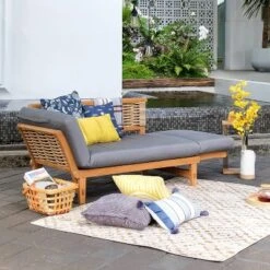 Cambridge Casual Auburn Teak & Wicker Outdoor Patio Daybed With Cushion Brown/Blue 13 Cambridge Casual Auburn Teak & Wicker Outdoor Patio Daybed With Cushion Brown/Blue -Garden & Outdoors GUEST 8a55a994 8a12 4fc5 bced f16bc2ac6860